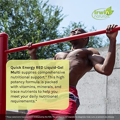 Irwin Naturals Quick Energy RED Liquid-Gel Multi with Nitric Oxide Booster - 72 Liquid Softgels - with Nitric Oxide Booster, Turmeric, Brown Kelp, Maca & Beet Root