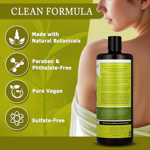 Dr. Woods Tea Tree Liquid Castile Soap - Castile Soap with Pure Tea Tree Oil, Body Wash for Men and Women, Contains Organic Shea Butter, Natural Cleaner for Face, Hands, and Body - 32 Fl Oz