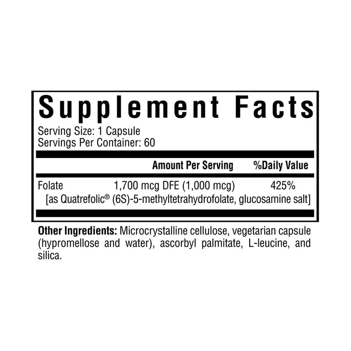 Seeking Health L-5-MTHF, Supports Healthy Methylation, Easily Absorbed Methyl Folate Supplement, MTHFR Support Supplement, 1,700 mcg DFE, Vegetarian (60 Capsules)