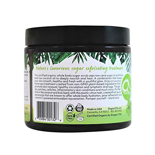 Organic Fiji Whole Body Scrub - Infused with Coconut Oil, Exfoliating Sugar Scrub for Smooth and Soft Skin, Exfoliates & Restores Skin's Natural Biosphere, Coconut Lime 20 oz