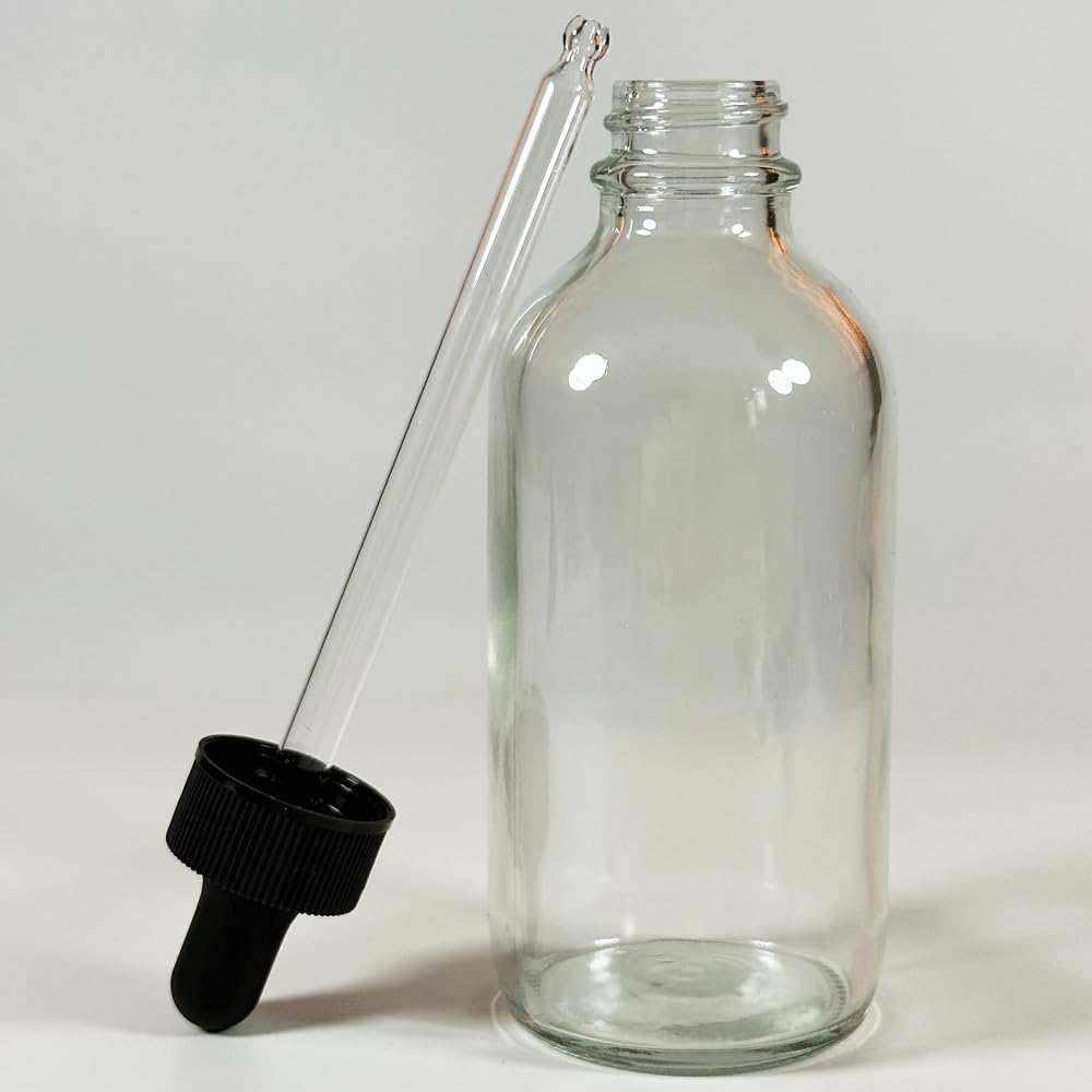 PIPIBA Round Drip Tip Glass Eye Droppers, 6Pack 4oz (120ml) Round . Essential Oil Glass Bottle. For Lab Bottles (Clear)