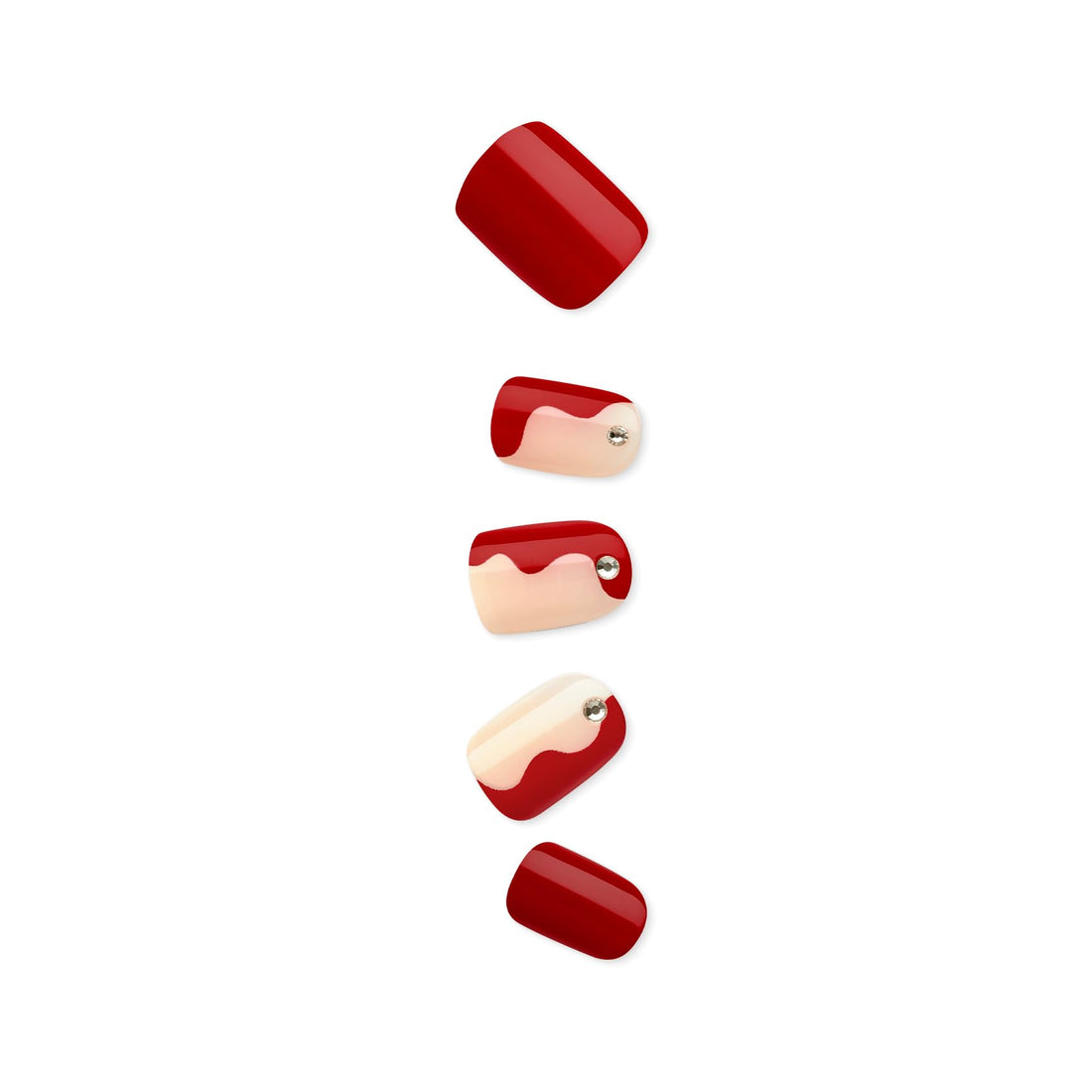 KISS imPRESS No Glue Mani Press On Nails, Design, 'Adore You', Red, Short Size, Squoval Shape, Includes 30 Nails, Prep Pad, Instructions Sheet, 1 Manicure Stick, 1 Mini File