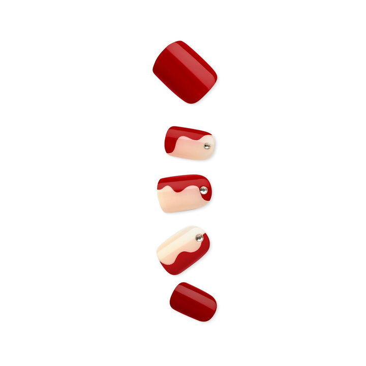 KISS imPRESS No Glue Mani Press On Nails, Design, 'Adore You', Red, Short Size, Squoval Shape, Includes 30 Nails, Prep Pad, Instructions Sheet, 1 Manicure Stick, 1 Mini File