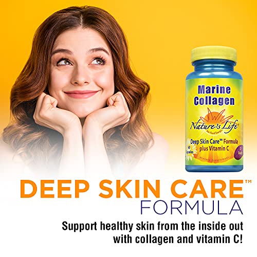 Natures Life Marine Collagen Deep Skin Care Formula Plus Vitamin C | from Deep Cold-Water Fish | 30 Servings, 60 Caps