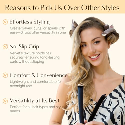 YANIBEST Heatless Hair Curler, Heatless Curls Overnight, No Heat Heatless Curling Rod, Heatless Hair Curlers to Sleep in, 6PCS Rods for Most Hair Types
