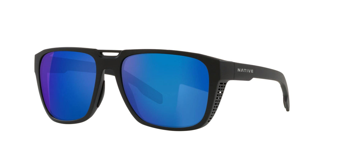 Native Men's Mammoth Square Sunglasses, Matte Black/Polarized Blue Reflex, 57 mm
