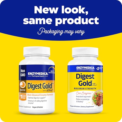 Enzymedica Digest Gold + ATPro, Maximum Strength Enzyme Formula, Prevents Bloating and Gas, 14 Key Enzymes Including Amylase, Protease, Lipase and Lactase, 240 Capsules