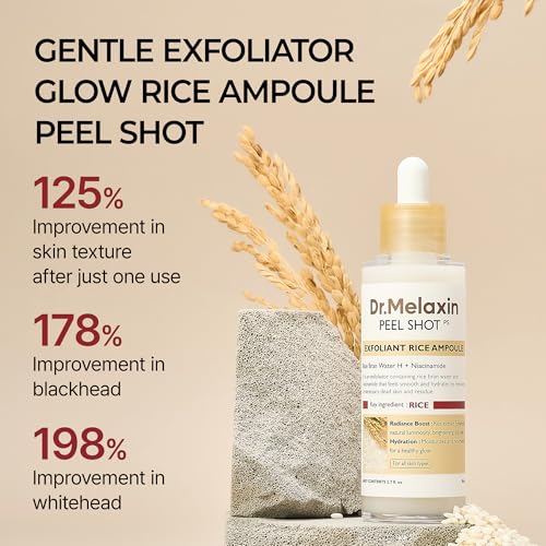 Dr.Melaxin Peel Shot Glow White Rice Peeling Ampoule, Soft Exfoliating Face and Body Scrub Dead Skin Cells Remover for All Skin Types korean skin care 80ml
