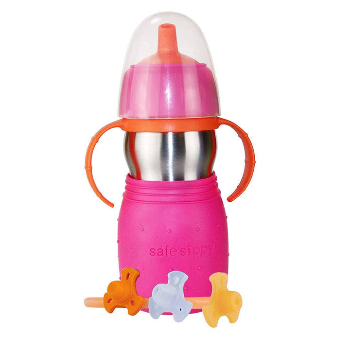 Kid Basix Safe Sippy 2 | Stainless Steel Cup for Babies/Toddlers | Convertible Sippy or Straw | Dishwasher Safe | 11 Oz. | Bpa Free | Pink
