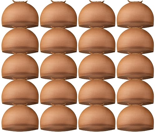 Teenitor Wig Caps, 20 Pack Stretchy Nylon Skin Tone Wig Application Caps for Women and Men - Brown
