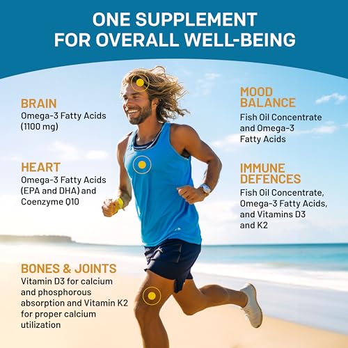 5-in-1 Fish Oil Omega 3 Supplements (2100mg) - Omega 3 Fish Oil with Vitamins D3 & K2 and CoQ10 - EPA DHA Omega 3 Supplement - Lemon Flavored Omega 3 Fatty Acid Supplements, Pack of 2