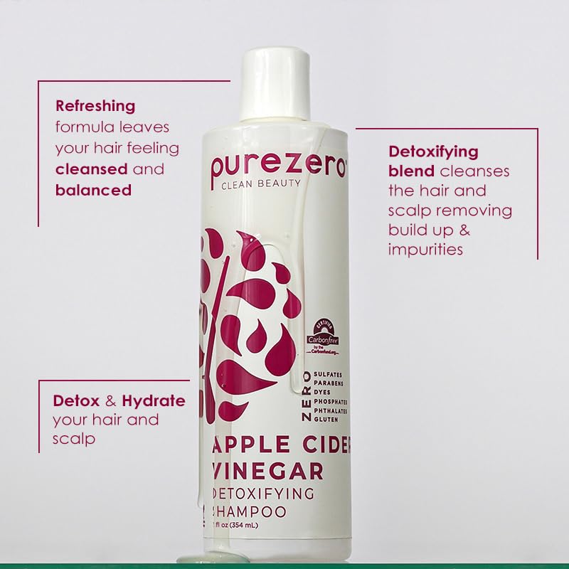 Purezero Apple Cider Vinegar Shampoo & Conditioner Set - Detox Scalp & Hair - pH balanced -Increase Hydration - Zero Sulfates, Parabens, Dyes - 100% Vegan & Cruelty Free - Great For Color Treated Hair