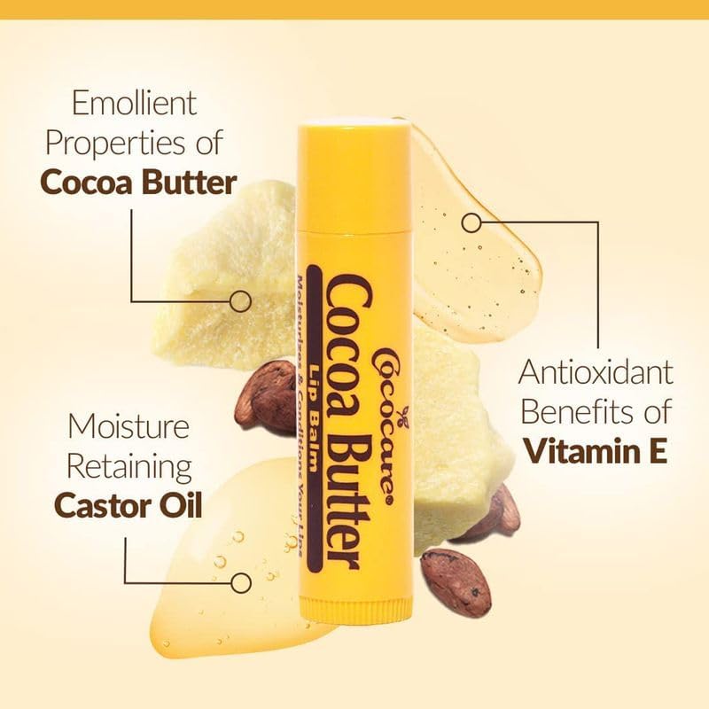 Cococare Cocoa Butter Lip Balm - The Little Yellow Stick Enriched with Natural Cocoa Butter - Conditions & Protects Lips - 0.15oz (Pack of 12)