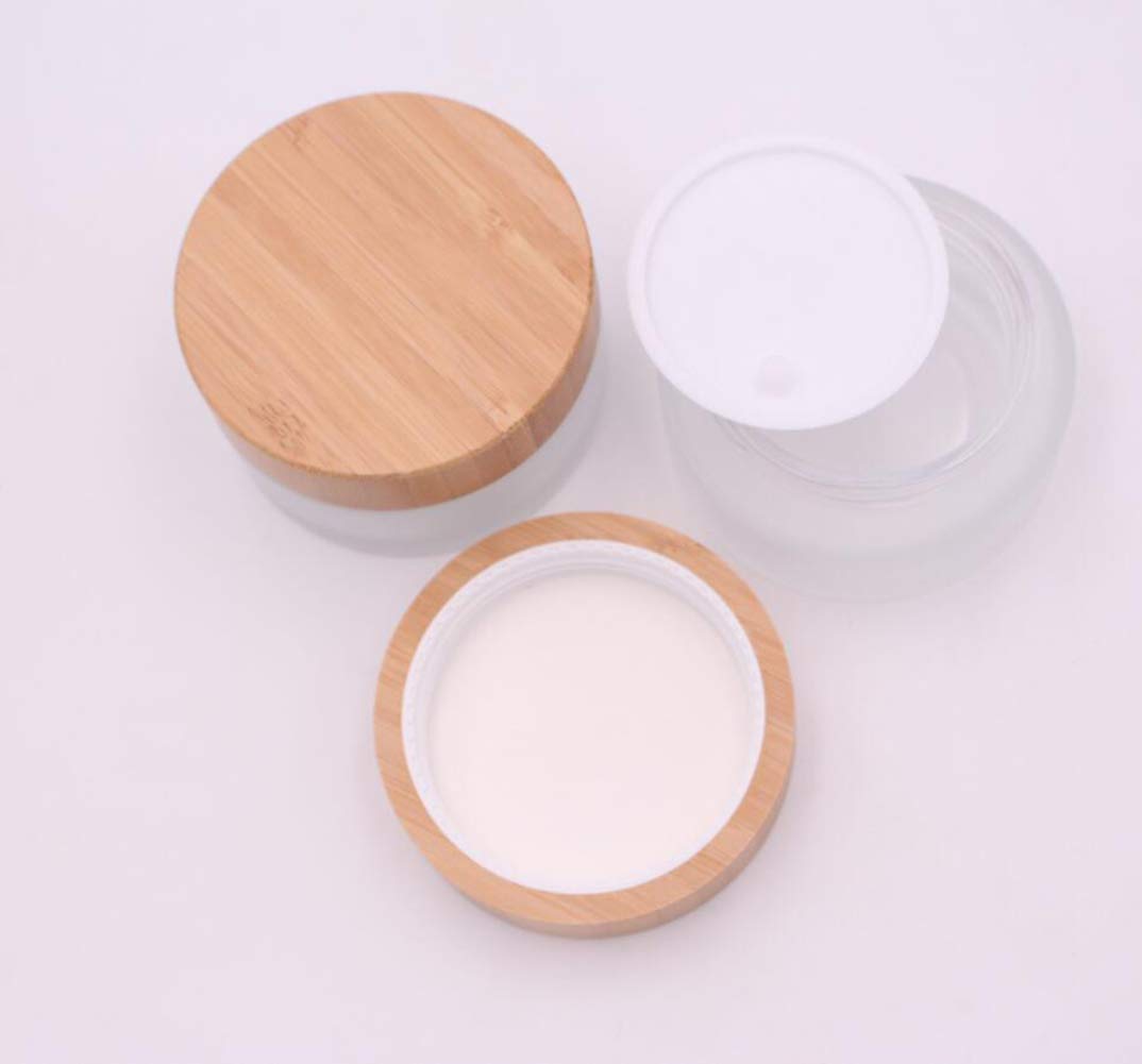 50g 50ml Environmental Bamboo Lid Frosted Glass Bottle Cream Jars Empty Cosmetic Comtainer 1pcs