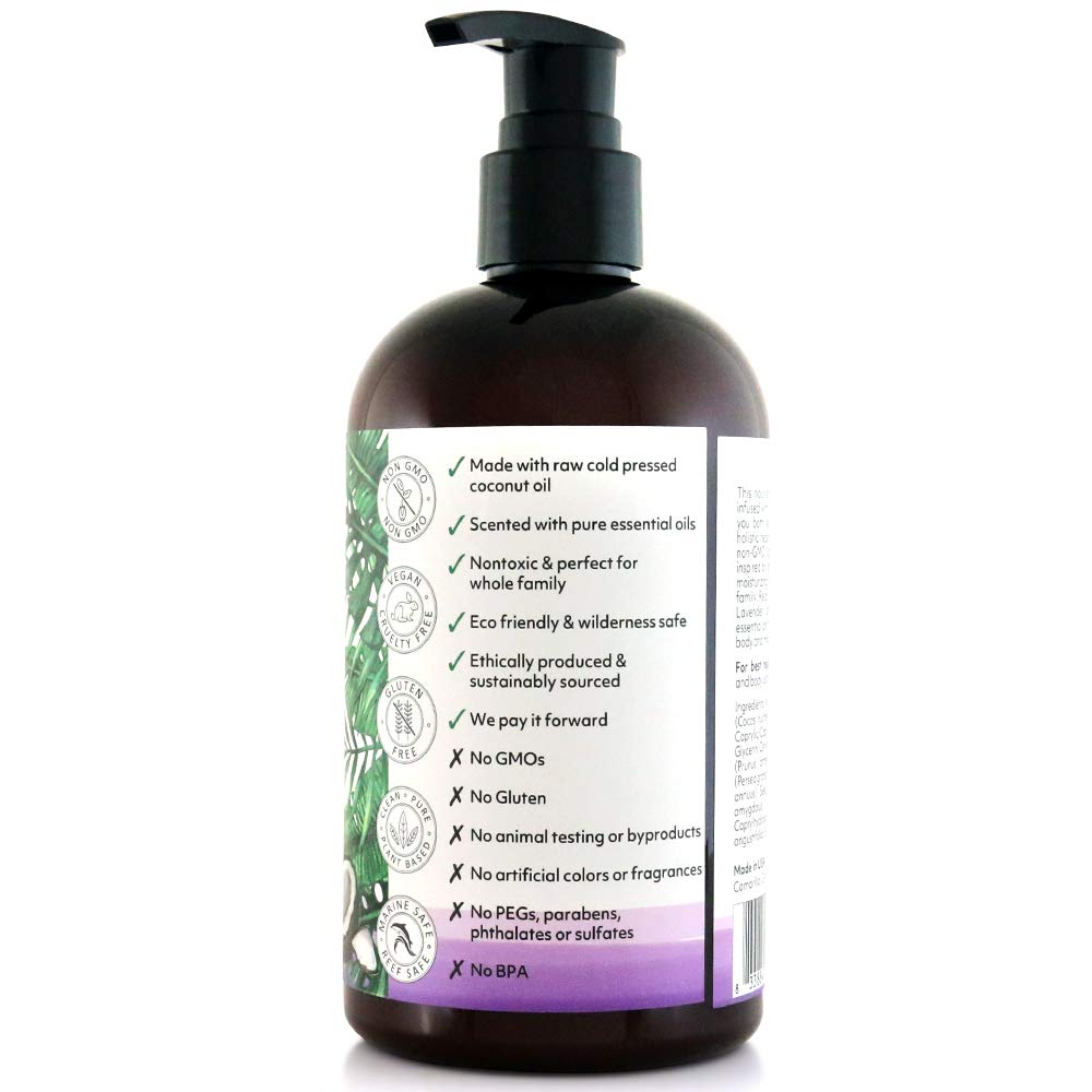 Organic Fiji Moisturizing Face and Body Organic Coconut Oil Lotion Lavender 12 Ounce