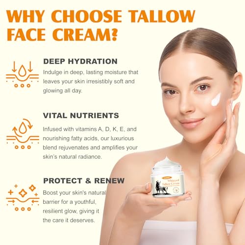 ISUNRISE Beef Tallow for Skin, Tallow Face Moisturizer, Natural Grass-Fed Grass Finished Beef Tallow and Honey Balm Deeply Moisturizing for Face & Body, 2.1 oz