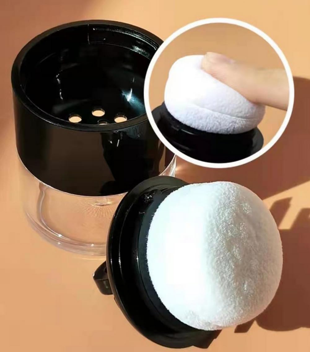 2PCS Plastic Loose Powder Case Round Face Powder Container Jar with Lid Mirror and Sponge Puff Mini Portable Makeup Jar DIY Cosmetic Storage for Blusher Powder 10Gram