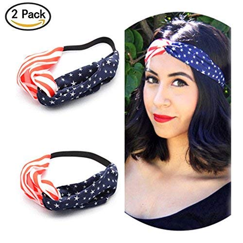 Tovip 2Pcs New American Flag Headband Usa 4Th Of July Head Wrap Fashion Elastic Hair Bands Bandana Turban Hair Accessories