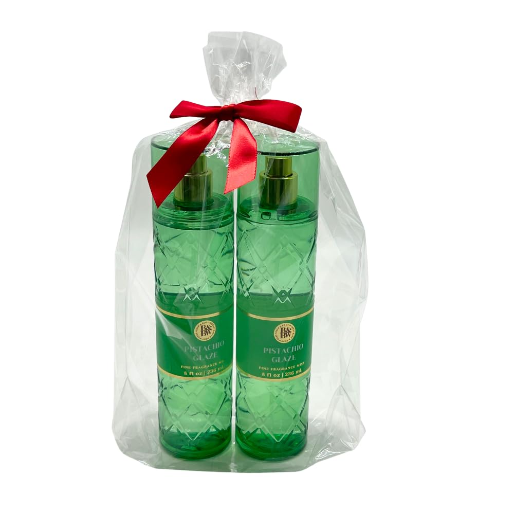 Bath & Body Works PISTACHIO GLAZE Fine Fragrance Mist Gift Set with a Red Bow for Holidays 8 fl oz each - Pack of 2