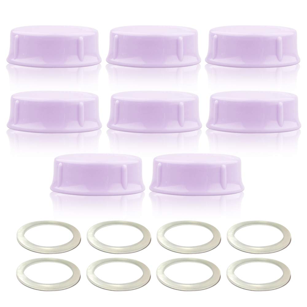 Maymom Solid Lids with Sealing Ring for Standard Sized Bottles; Bottles Lids Compatible with Medela Bottles, Ameda, and Small Sized Nuk, Playtex, Gerber Bottles; 8pc (Purple)