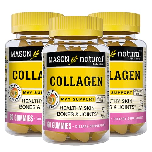 MASON NATURAL Collagen Gummies, Supports Healthy Skin, Bones & Joints, Tropical Flavor, Kosher, 60 Gummies, Pack of 3