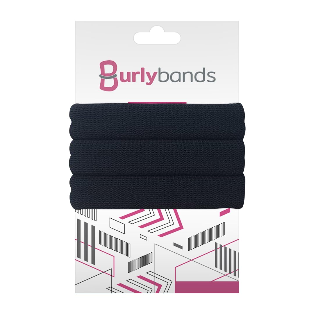 Burlybands - The Ultimate Hair Ties for Thick Heavy or Curly Hair. No Slipping Damage Breaking or Stretching Out. Seamless Ponytail Holders Scrunchies Sports Hair Ties for Thick Hair (Black)