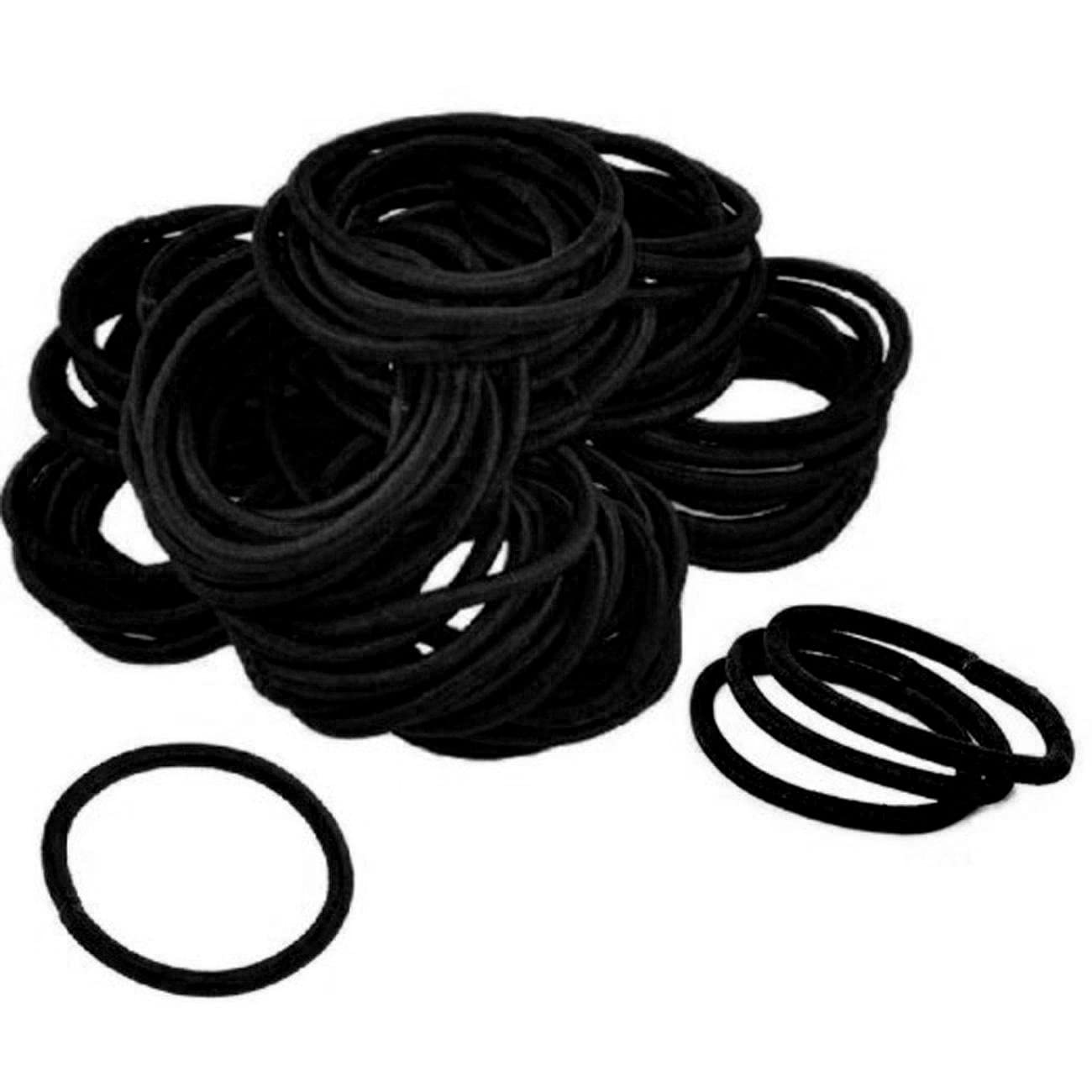 Kenz Laurenz 100 Hair Elastics Hair Ties No Crease Ouchless Ponytail Holders No Metal 4mm (100 Black)