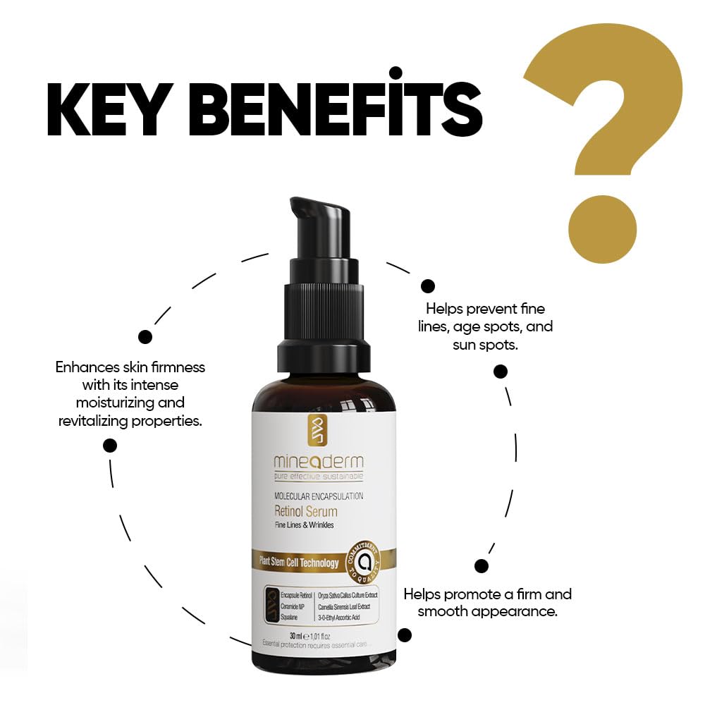 Mineaderm Vitamin C Serum with Hyaluronic Acid | Anti-Aging and Firm Wrinkles Retinol Hydrating Serum for Face | Brightening Facial Serum with Retinol and Molecular Encapsulation - Reduces Dark Spots