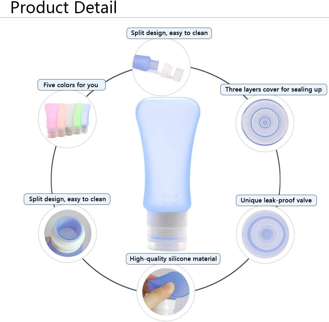 Aoutacc Travel Bottles Sets, 5 Pack TSA Approved for Liquid Portable Silicone Soft Leakproof Travel Bottles for Shampoo Conditioner Lotion Toiletries