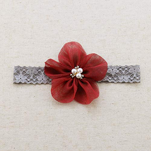 Kercisbeauty Baby Girls Flower Bows Headband Lace Headwear for Toddler Babies Elastic Adjustable Head piece Wreath Halloween Holiday Sunday Headband (Red)