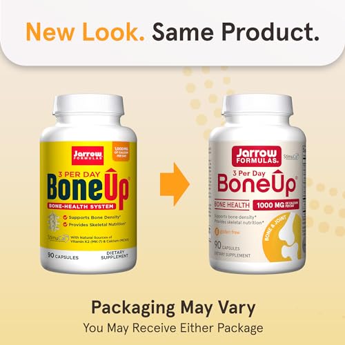 Jarrow Formulas BoneUp Three Per Day for Bone Density and Skeletal Nutrition, Includes Vitamin D3, K2 (as MK-7) and Calcium, 90 Capsules, 30 Day Supply