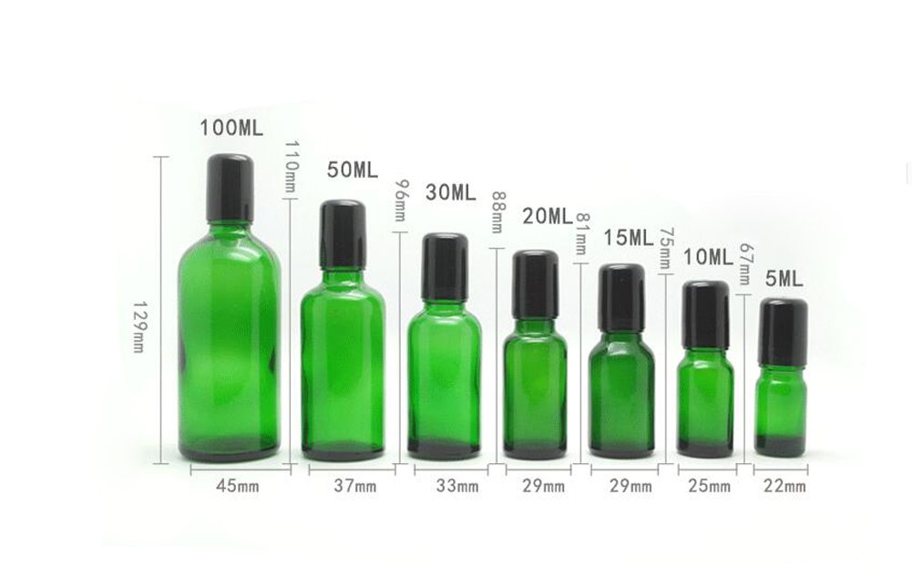 6PCS 30ml Empty Portable Green Glass Roll on Bottles With Stainless Steel Ball and Black Cap For Perfume Essential Oil Roller Bottles Vial Container Pot Jar Attar Bottle