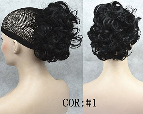 Lydell Short Ponytail Hair Extension Wavy Synthetic Hair-Piece with Jaw Claw (#1 Jet Black)