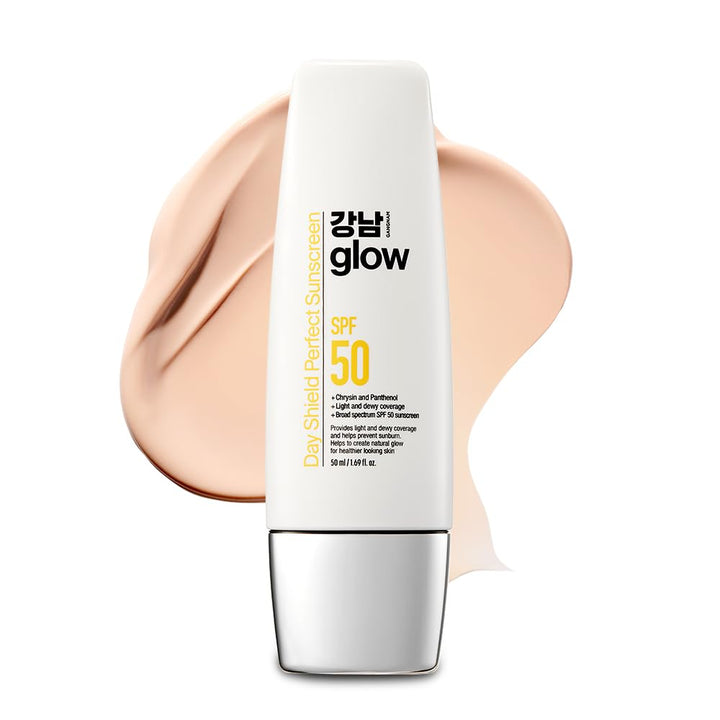 GANGNAM GLOW Day Shield Perfect Sunscreen SPF 50 - Effortless Tinted Sunscreen with Zinc Oxide, Sheer Moisturizer for face, Quick Absorption, Broad Spectrum, All Skin Types, Korean Skincare, 1.7floz