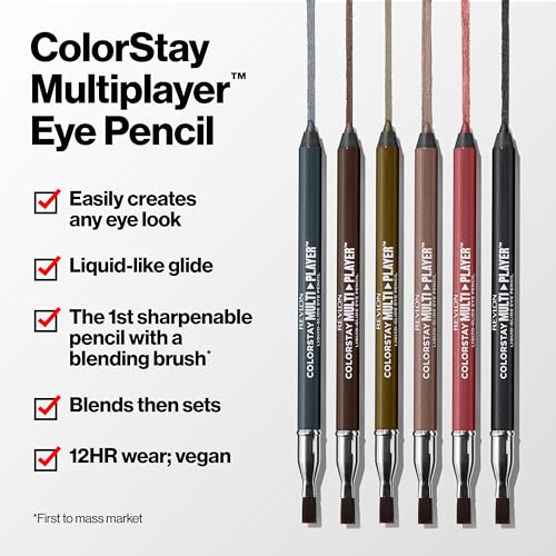 REVLON ColorStay Multiplayer Liquid-Glide Eye Pencil, Multi-Use Makeup With Blending Brush, Blends Then Sets, Creamy Texture, Waterproof, Smudge-proof, Longwearing, 405 Fortress, 0.03 Oz
