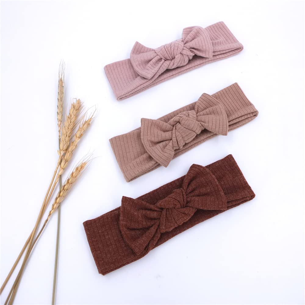 Sugarmelon Baby Headbands Stretchy Hairbands Hair Bow Elastics for Baby Girls Newborn Toddlers Infant Turban Headbands (Ribbed Bow Headband Vanilla)