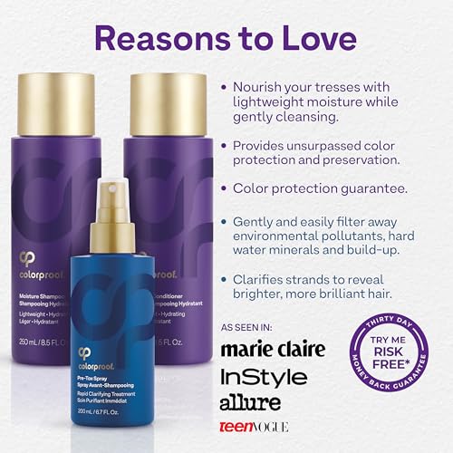 Colorproof Moisture Haircare Gift Set Bundle - Shampoo (8.5Fl Oz.), Conditioner (8.5FL. Oz.) & Pre-Tox Spray (6.7FL. Oz.) for Color-Treated Hair