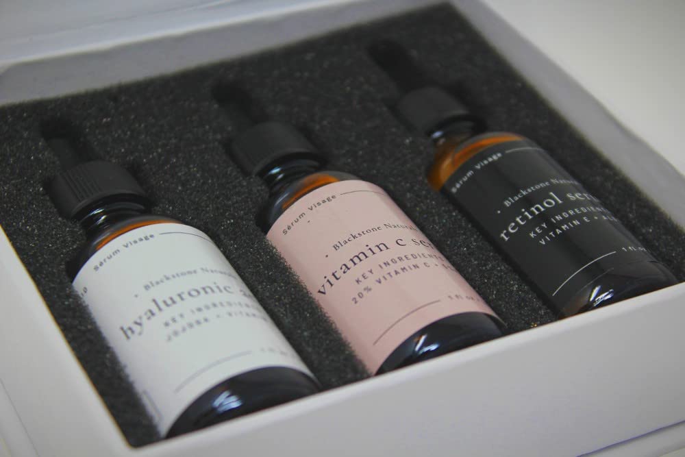 Blackstone Age Defying Facial Serum Set | Vitamin-C, Retinol, Hyaluronic Acid (3 Pack) for Day and Night Beauty Regimen - All Natural and Moisturizing