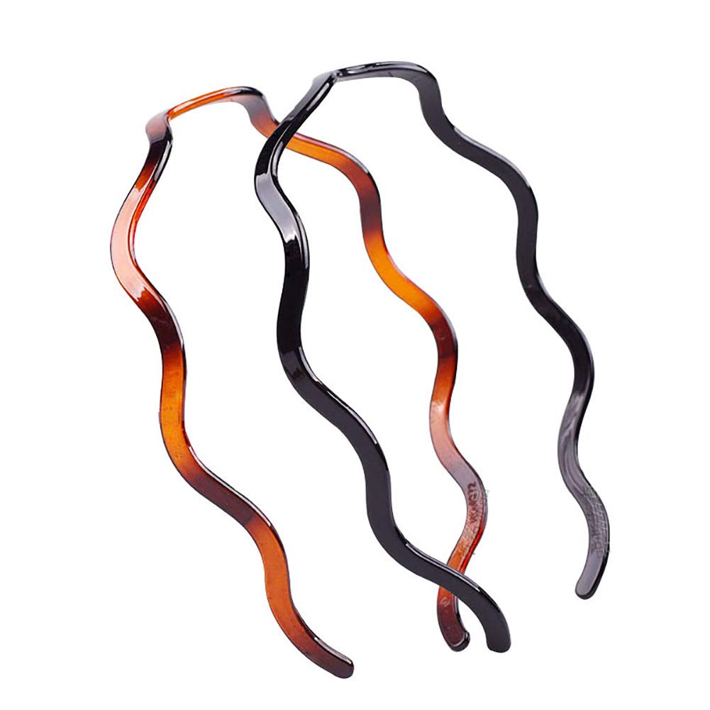 2PCS Women Hard Plastic Headband Hair Hoop Black and Brown High-grade Headwear Hairband