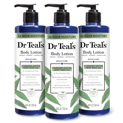 Dr Teal's Body Lotion, Cannabis Sativa Hemp Seed Oil & Essential Oils, 18 oz (Pack of 3)