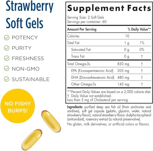 Nordic Naturals ProDHA, Strawberry - 120 Soft Gels - 830 mg Omega-3 - High-Intensity DHA Formula for Neurological Health, Mood & Memory - Non-GMO - 60 Servings