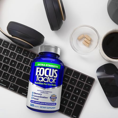 Focus Factor Adults Extra Strength, 120 Count - Brain Supplement for Memory, Concentration and Focus - Complete Multivitamin with DMAE, Vitamin D, DHA - Trusted Health Vitamins