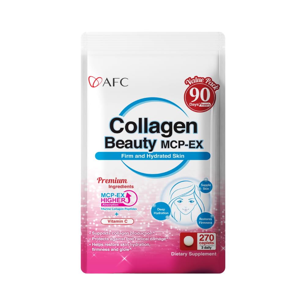 AFC Japan Collagen Beauty MCP-EX with Marine Collagen Peptide, 1.5X Better Absorption Than Other Collagen, for Anti-Aging, Skin, Hair, Nails, Bone and Joints, for Women & Men, 90 Days Supply