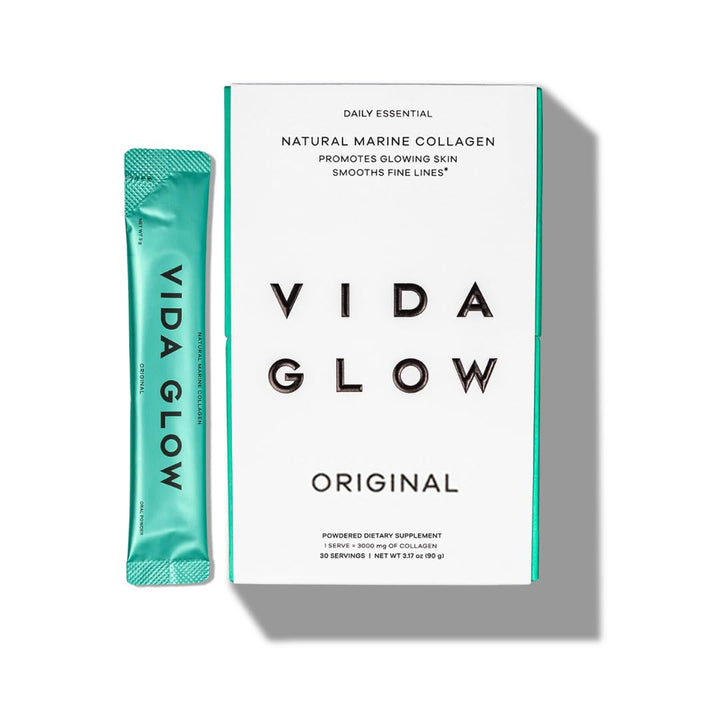 Vida Glow Marine Collagen Powder - Anti Aging Supplement with Collagen Peptides, Promotes Glowing Skin, Strong Nails, Healthy Hair | 30 Servings, Original Flavor