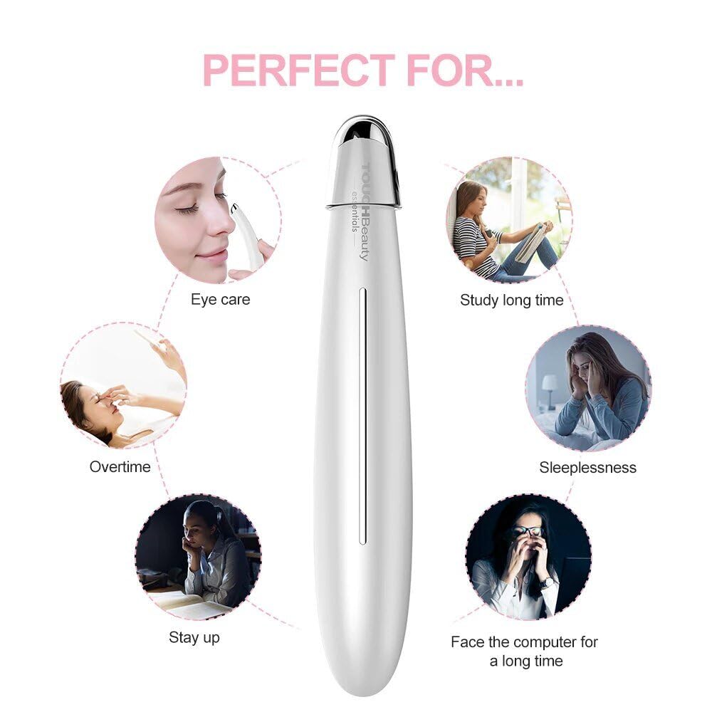 TOUCHBeauty Eye Massaging Pen, Dark Circle Treatment With Sonic Vibration & Heating (White)