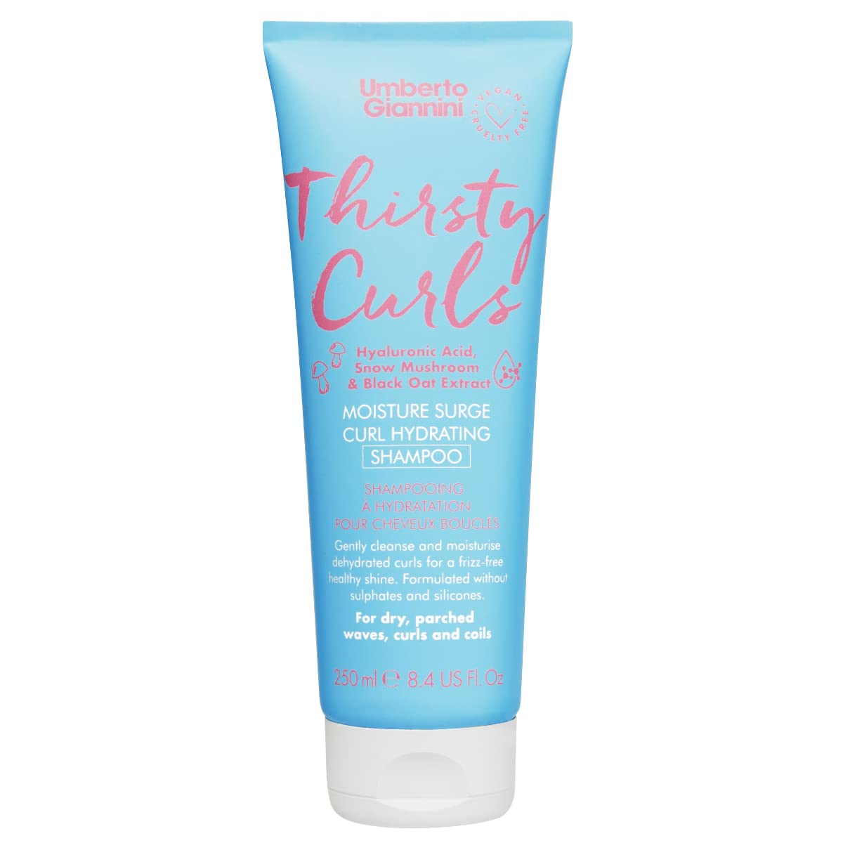 Umberto Giannini Thirsty Curls Curl Hydrating Shampoo 8.4 fl Oz - for Dry & Dehydrated 2a-4c Curly, Wavy & Coily Hair - Vegan & Cruelty Free - Silicone, Sulfate & Paraben Free