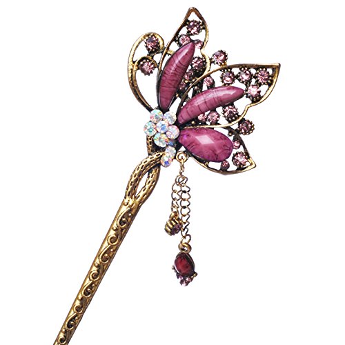 YOY Fashion Long Hair Decor Chinese Traditional Style Women Girls Hair Stick Hairpin Hair Making Accessory with Butterfly, Violet