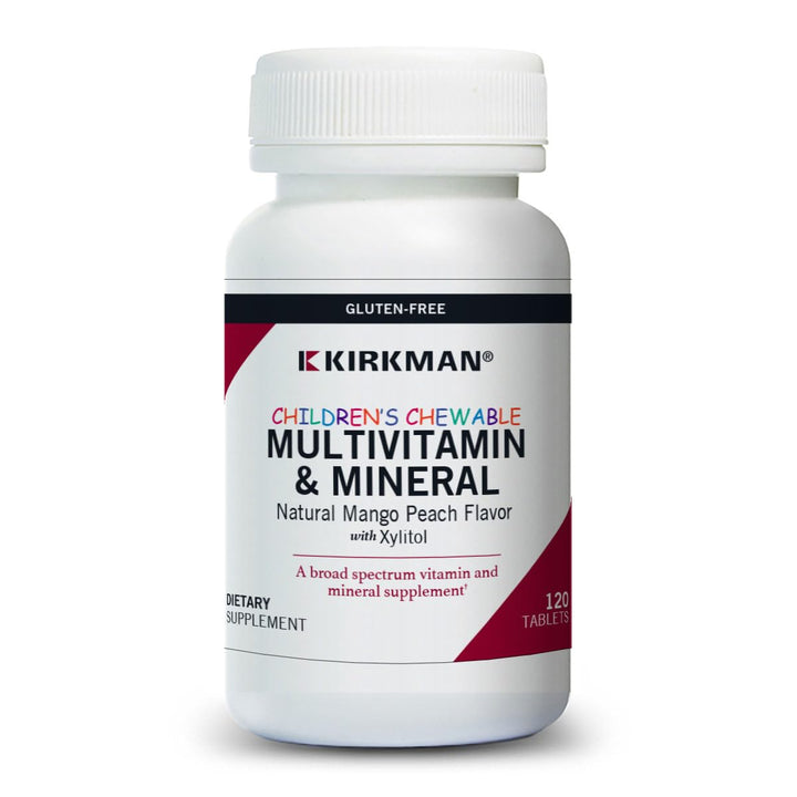 Kirkman - Children's Chewable Multivitamin & Mineral - 120 Tablets - Potent Broad-Spectrum Vitamin/Mineral Supplement - with Xylitol - Natural Mango Peach Flavor