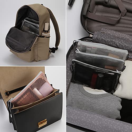 Sea Team 6pcs Multicolored Portable Travel Toiletry Pouch Nylon Mesh Cosmetic Makeup Organizer Bag with Zipper, Monochrome