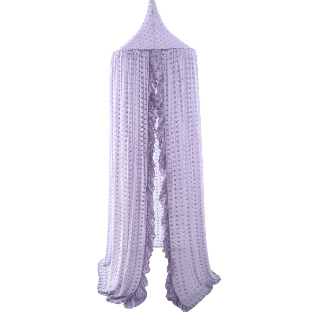 Kids Bed Canopy for Girls, Beige Crib Princess Hanging Children Canopy Tent, Toddler Girl Bed Netting for Baby Room Bedroom Reading Nook, Macrame Lace Boho Nursery with Pom Pom